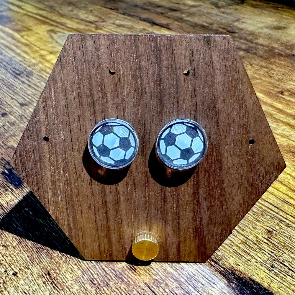 ☀️3/$10 BUNDLE!!☀️ Soccer Ball Stud Earrings Acrylic w/ Stainless Steel Post